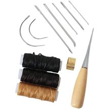 Kit d'outils de maroquinerie 12 pièces Aiguilles à coudre Fil ciré Cordon Couture Poinçon Dé à coudre Réparation du cuir diy