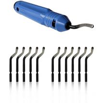Heytea - Kit d'outils d'ébavurage, une poignée antidérapante et un lot de 10 lames d'ébavurage BS1010, pour bois, métal, plastique, aluminium, cuivre