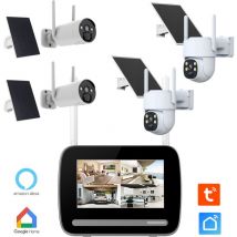 KIT écran 7" enregistreur 4MP ULTRA HD + 4 Caméras rechargeables (dont 2 PT) + 4 Panneaux solaire