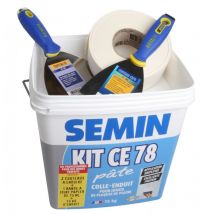 Kit en pâte pour la réalisation des joints de plaques de pâtre CE 78 Semin - composé de 2 couteaux, 1 bande à joint 75 ml et 15 kg d'enduit pour
