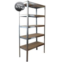 Kit E'Tage're Robustus Cinq E'Tage'res Cm 90x40x180h En Tole Galvanise'e Avec Tiges Casse'es Capacite' 175 Kg Par E'Tage're