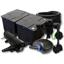 Kit complet: CBF-350B Filtre de bassin jusqu'à 60000 l, CTF-6000 pompe de filtration 6000l/h 40W, CUV-218 lampe uv 18W, 25m Tuyau 25 mm, CSP-250