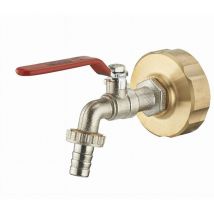 Kit für Gittertanks: 1 Messingfitting Tankadapter 1000L S60x6 mm Innengewinde F3/4' (20x27) + Zapfhahn 1/4 Umdrehung Außengewinde M3/4' geriffelte