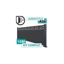 Kit Clôture Aluminium Gris Anthracite 10M - Design avec liseré - Sur Platines - 1,20 mètre