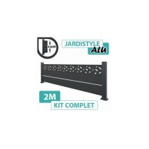 Cloture&jardin - Kit Clôture Aluminium Gris Anthracite 2M - Design avec liseré - Sur Platines - 0,60 mètre