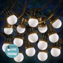 Guirlande Guinguette 100M Blanc IP65 - Guirlande Electrique Exterieur 100 Bulbes Blancs