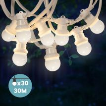 Guirlande Guinguette 30M Cable Blanc IP65 - Guirlande Electrique Exterieur 30 Bulbes Blancs - Guirlande Guinguette Exterieur Boheme Déco pour