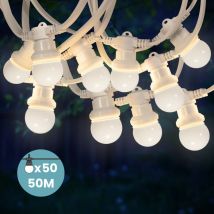 Skylantern - Guirlande Guinguette 50M Cable Blanc IP65 - Guirlande Electrique Exterieur 50 Bulbes Blancs - Guirlande Guinguette Exterieur Boheme Déco
