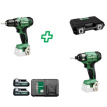 Kit perceuse-visseuse à percussion Hikoki KC12HKDA2 12 v 2 x 2,5 Ah avec mallette