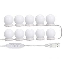 Eliauk - Kit de luz led para espejo de tocador, con 10 bombillas ajustables, 10 niveles de brillo y 3 modos de iluminación, usb, blanco - White-DPZO