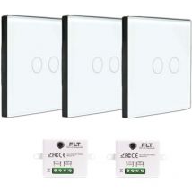Kit interrupteur sans fil tactile prêt à poser - 3 interrupteurs DOUBLE ALLUMAGE sans fil silencieux + 2 mini module radio encastrable