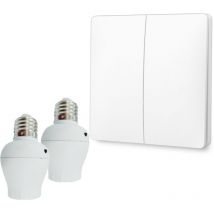 Kit interrupteur va-et-vient sans fil et sans pile prêt à poser - 1 bouton poussoirs double allumage + 2 douille à vis récepteur radio