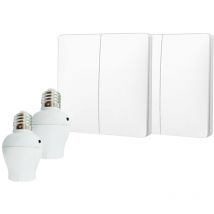 Kit interrupteur va-et-vient sans fil et sans pile prêt à poser - 2 boutons poussoirs double allumage + 2 douille à vis récepteur radio