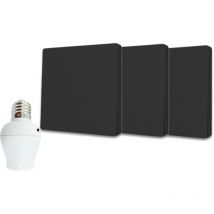 Fast Led Technology - Kit interrupteur va-et-vient sans fil et sans pile prêt à poser - 3 boutons poussoirs + 1 douille à vis récepteur radio - noir