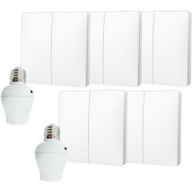 Kit interrupteur va-et-vient sans fil et sans pile prêt à poser - 5 boutons poussoirs double allumage + 2 douille à vis récepteur radio