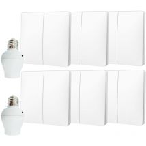 Fast Led Technology - Kit interrupteur va-et-vient sans fil et sans pile prêt à poser - 6 boutons poussoirs double allumage + 2 douille à vis