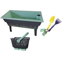 Calipso - Jardiniere mini junior 40L Gris/Rose Pastel + 1 panier Kajo 4 l + 2 outils de jardin plastiques