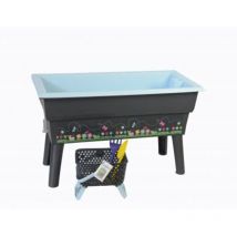 Calipso - Jardiniere mini junior 40L Gris/Vert Pastel + 1 panier Kajo 4 l + 2 outils de jardin plastiques