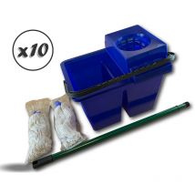 Kit lave sol seau 2 compartiments 2 serpillères - Lot de 10 - Kit lave-sol