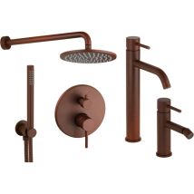 Kit Miscelatori Lavabo Alto Bidet E Kit Doccia Modello Tondo In Colore Ruggine Pollini Jessy Color Kitjessycolora43
