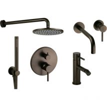 Kit mitigeur lavabo bidet mural et kit de douche modèle rond marron métallisé Pollini Jessy Color KITJESSYCOLORA54
