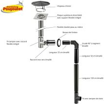 Kit n°1 raccordement mural conduit tubage + émaillé pour poêles à bois Poujoulat Diamètre du conduit 130 Longueur flexible 1 mètre