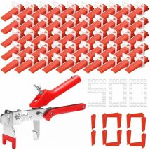 Keyouny - Kit Nivellement Carrelage avec 500 Pinces Cale Carrelage Pour Carreaux De 2 Mm, 100 Nivellement Carrelage Cales Réutilisables Et 1 Pince à