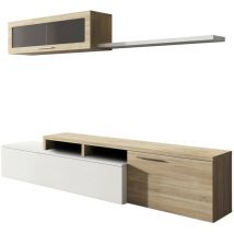 Mobimarket - Parete attrezzata, Mobile soggiorno porta tv, Composizione salotto reversibile, Set salotto ad angolo, cm 200x41h44, Rovere e Bianco