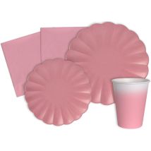 Kit Party Tavola Flower Shape Per 24 Persone (112 Pezzi: 24 Piatti Ø23cm, 24 Piatti Ø18cm, 24 Bicchieri 200ml, 40 Tovaglioli 33x33cm) In Carta 