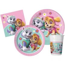 Kit Party Tavola Paw Patrol Skye & Everest per 24 persone (112 pezzi: 24 piatti carta Ø23cm, 24 piatti carta Ø20cm, 24 bicchieri plastica 200ml, 40
