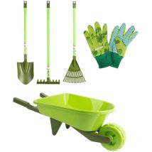 Kit petit jardinier accessoires pour enfant en plastique Grands outils + petits outils + brouette