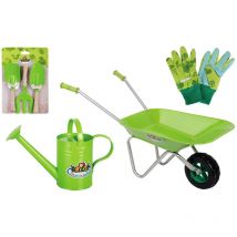 Kit petit jardinier accessoires pour enfant en métal Gants + petits outils + brouette + arrosoir