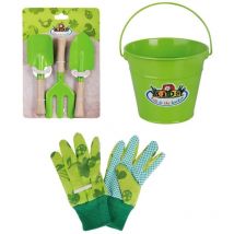 Kids In The Garden - Kit petit jardinier accessoires pour enfant en métal Seau + gants + petits outils