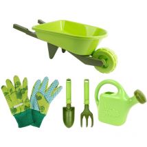 Kit piccolo giardiniere accessori in plastica per bambini Guanti + piccoli attrezzi + annaffiatoio + carriola
