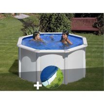 GRE - Kit piscine acier blanc Gré Fidji ronde 2,60 x 1,22 m + Bâche hiver