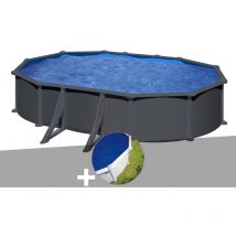 GRE - Kit piscine acier gris anthracite Gré Juni ovale 5,27 x 3,27 x 1,32 m + Bâche à bulles