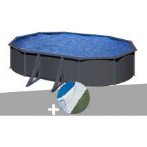 Kit piscine acier gris anthracite Gré Louko ovale 5,27 x 3,27 x 1,22 m + Tapis de sol