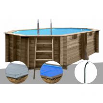 Kit piscine bois Gré GRE nade 2 4,36 x 3,36 x 1,17 m + Bâche hiver + Bâche à bulles + Douche