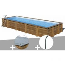 Kit piscine bois Gré Mint 10,10 x 4,18 x 1,46 m + Bâche hiver + Douche