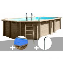 Sunbay - Kit piscine bois Gré Safran 2 6,20 x 3,95 x 1,36 m + Bâche à bulles + Douche
