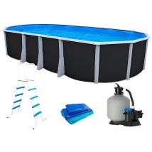 Kit Piscine Hors-sol Acier Toi Anthracite Ibiza Prestigio Ovale 915x457x132cm Liner 0,60mm
