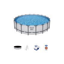 Bestway - Kit Piscine hors sol tubulaire Steel Pro Max - 610 x 132 cm - Ronde (Inclus filtre, cartouche, echelle et bache)