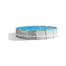 Intex - Kit Piscine hors sol tubulaire Pris Frame - 457 x 107 cm - Ronde (Pompe, bâche, tapis de sol et échelle) - 26724NP