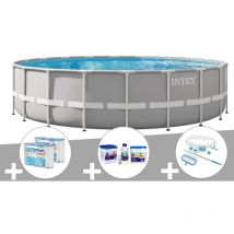 Kit piscine tubulaire Intex Prism Frame ronde 6,10 x 1,32 m + 6 cartouches de filtration + Kit d'entretien + Kit de traitement au chlore