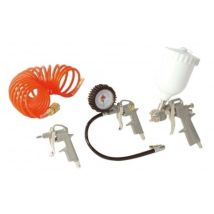 NU AIR – Kit Aerográfico 5 Piezas – Pistola de Pintar, Pistola de Soplado, Manguera Espiral 5m – 150-250 lts/min, 3-8 bar
