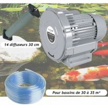 Le Poisson Qui Jardine - Kit Pompe à Air Vortex Turbine 30000 l/h + 14 diffuseurs 30 cm Pour Bassins De Jardin