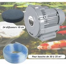 Le Poisson Qui Jardine - Kit Pompe à Air Vortex Turbine 30000 l/h + 24 Disques 10 cm Pour Bassins De Jardin