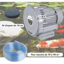 Le Poisson Qui Jardine - Kit Pompe à Air Vortex Turbine 79200 l/h + 36 Disques 10 cm Pour Bassins De Jardin