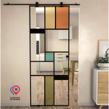Aurys - kit Porte coulissante en verre + Rail à pince couleur Aluminium Coffrage - mondo claire - h. 200,5 x l. 72,5 - Fabrication Française normandie