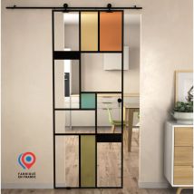 Aurys - kit Porte coulissante en verre + Rail à pince couleur Aluminium Coffrage - mondo claire - h. 200,5 x l. 82,5 - Fabrication Française normandie